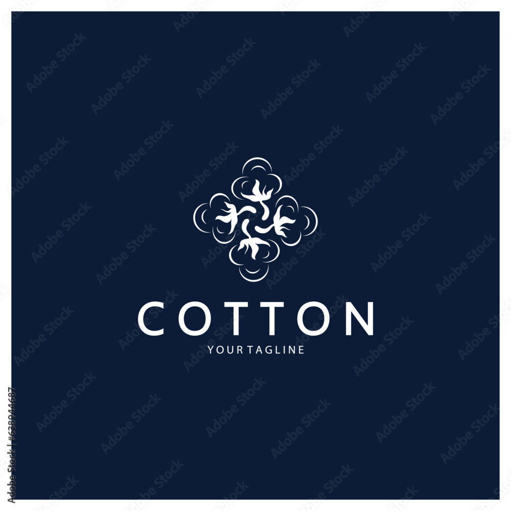 Soft natural organic cotton flower plant logo for cotton plantations, industries,business,textile,clothing and beauty,vector