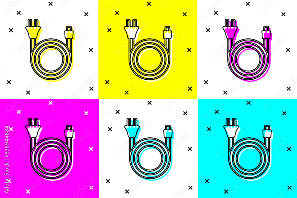 Obraz premium Set Electric plug icon isolated on color background. Concept of connection and disconnection of the electricity. Vector
