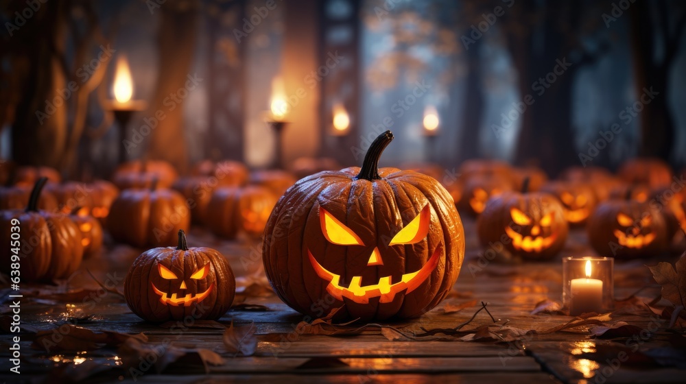 Scary pumpkin lantern in the night Scary pumpkin lantern in the night