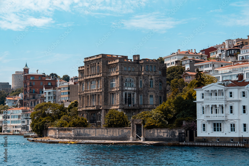 An old mansion in the Bosphorus. old houses among new houses. different structures as well as creepy. Istanbul Türkiye