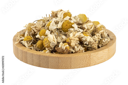dried daisies in a wooden bowl (kuru papatya) photo