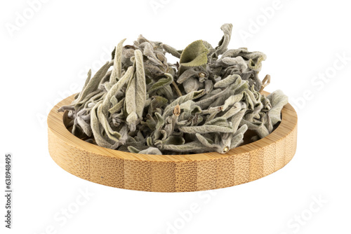 dried sage leaves in a wooden bowl (adaçayi)