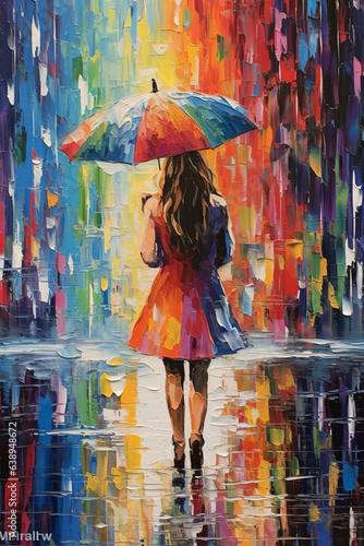 A woman walking in the rain with an umbrella