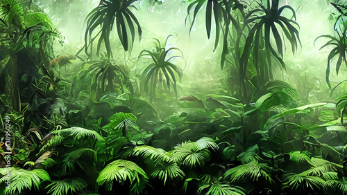 Illustration of a green dense rainforest created by AI