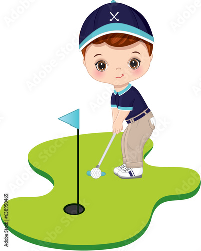 Vector Cute Little Boy Playing Golf