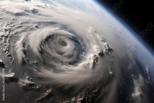 Hurricane or cyclone on the Earth, view from space. Generative AI