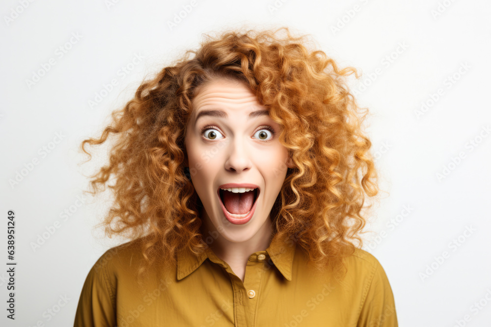 Surprised young woman isolated on white background