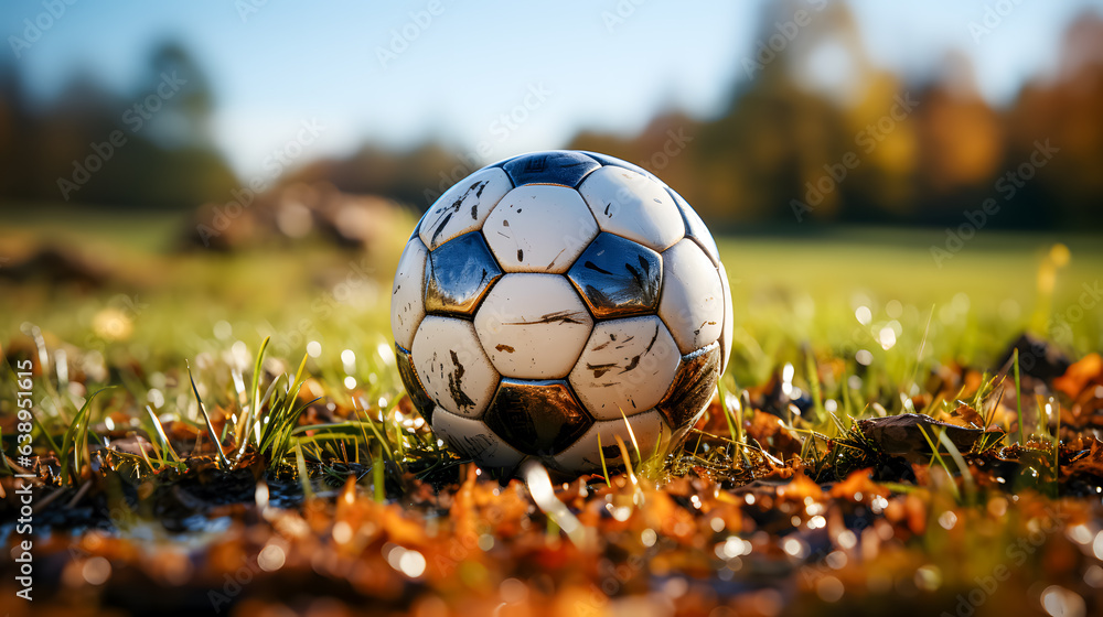 a used soccer ball on the field (Generative AI)
