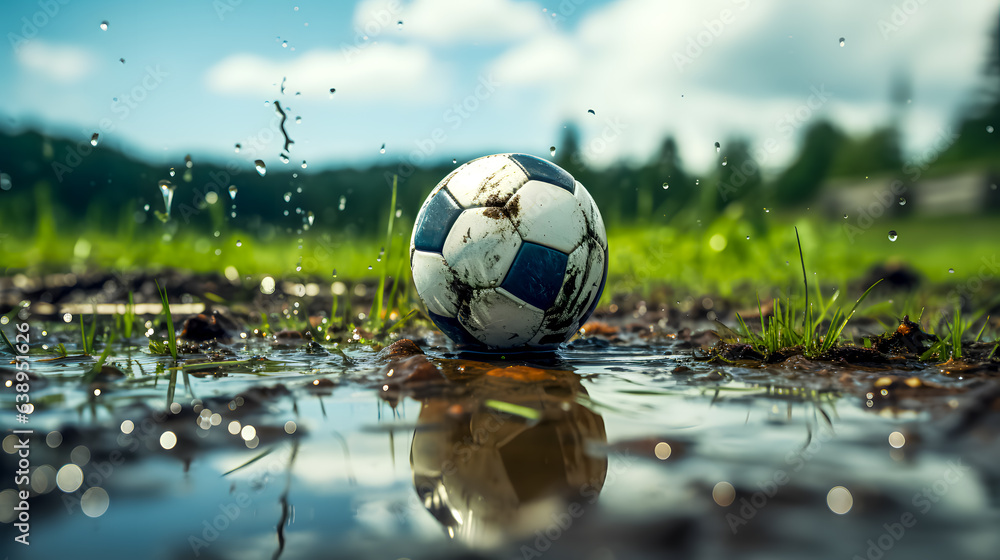 a used soccer ball on the field (Generative AI)