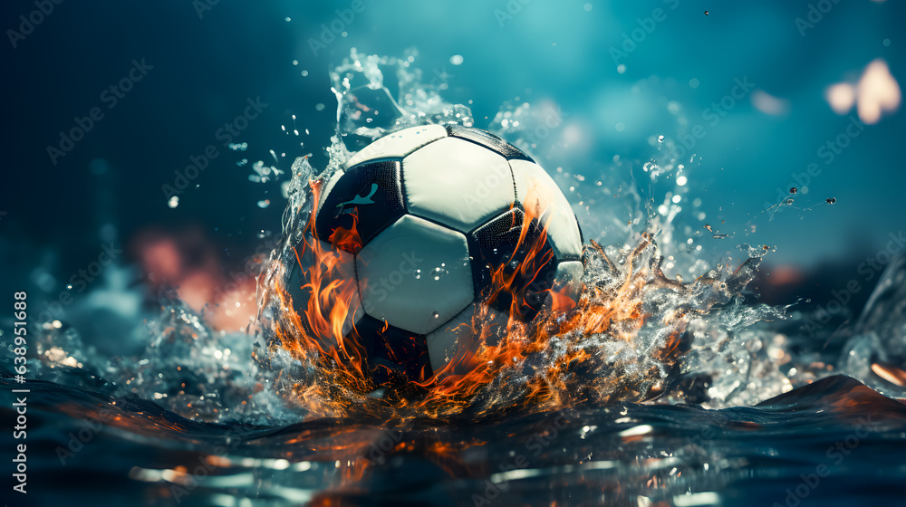 a soccer ball in water and fire (Generative AI)