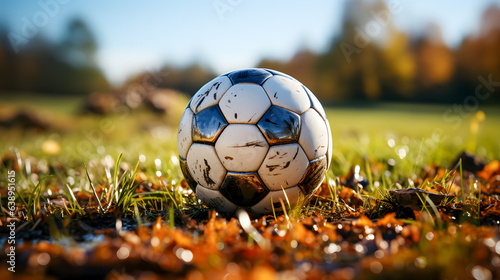 Obraz na płótnie a used soccer ball on the field (Generative AI) w salonie