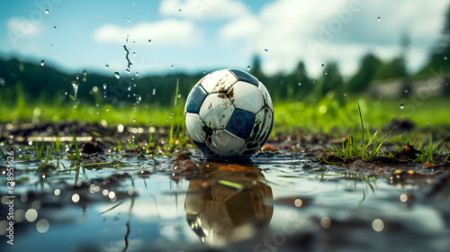 Obraz na płótnie a used soccer ball on the field (Generative AI) w salonie