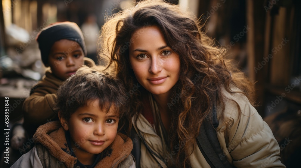 A happy girl with joyful children. Generative AI A happy girl with joyful children. Generative AI
