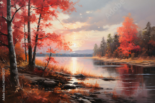 Serene Autumn Reflections, Captivating Lake Landscape in Fall © Ash