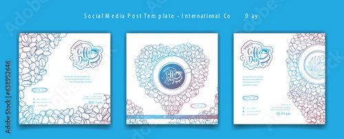 Set of social media post template with coffee beans form heart shape for coffee day campaign design