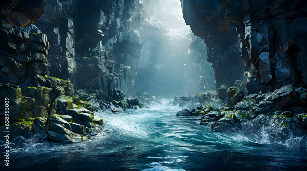 a half-flooded cave (Generative AI)