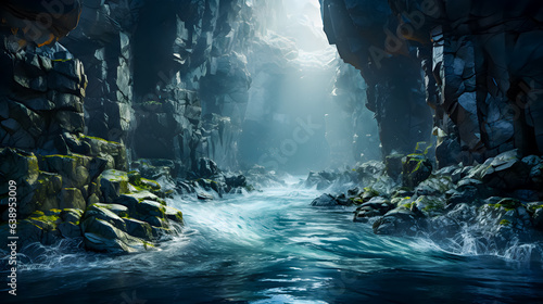 Obraz na płótnie a half-flooded cave (Generative AI) w salonie