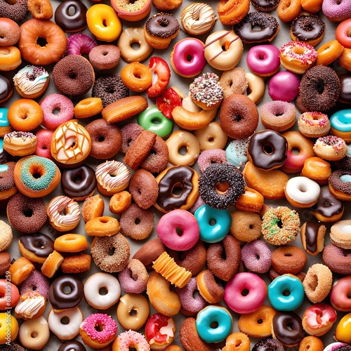 A table full of coloured and tasy donuts