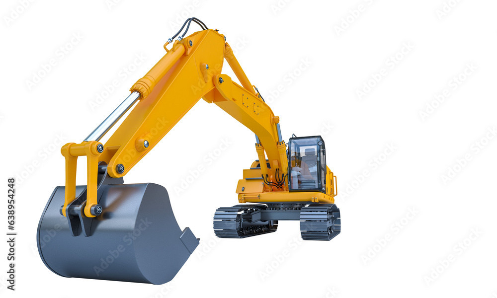 Yellow excavator machine isolated on white background.