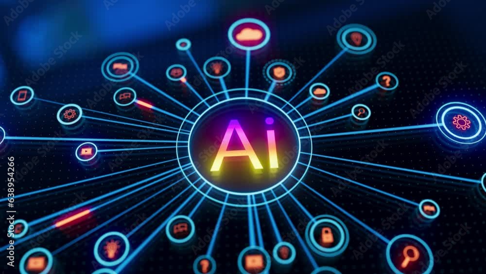 Artificial intelligence (AI) and machine learning concept. Abstract technology background in blue color.