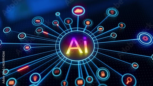 Artificial intelligence (AI) and machine learning concept. Abstract technology background in blue color.