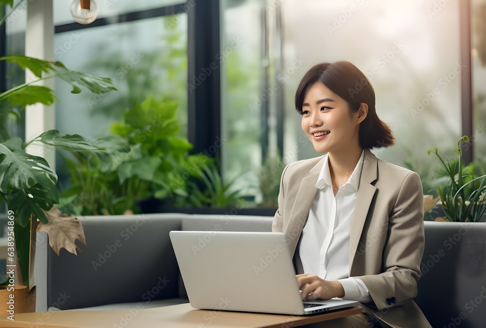 businesswoman working on laptop in her office businesswoman working on laptop in her office