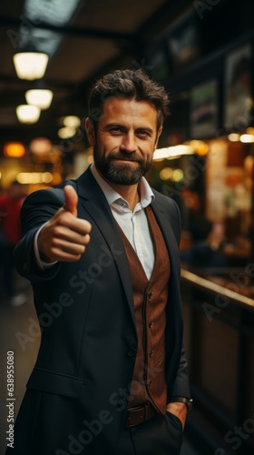 Businessman pointing with finger. Generative AI