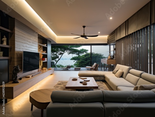 modern living room with fireplace © T-man stockphoto