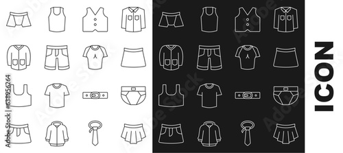 Set line Skirt, Men underpants, Waistcoat, Short or, Sweater, and T-shirt icon. Vector