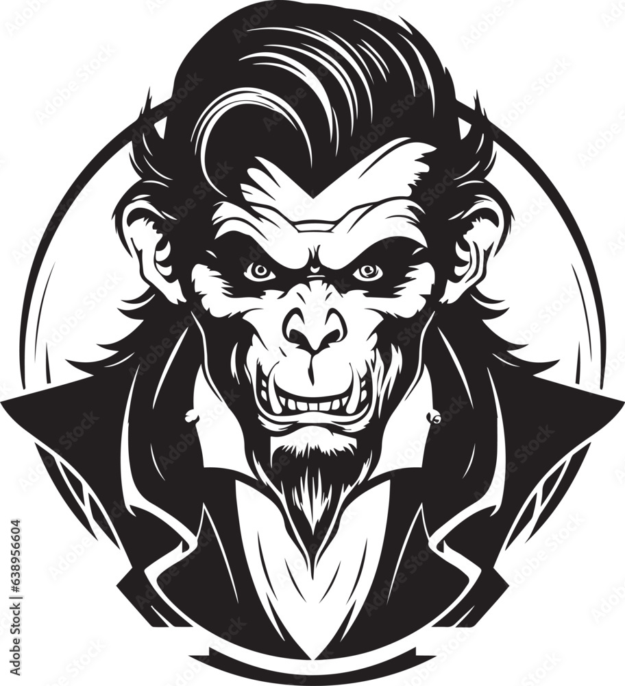 Scary Monkey with cliques, Monkey vampire in suit, Halloween monkey monster, Vector illustration, SVG	