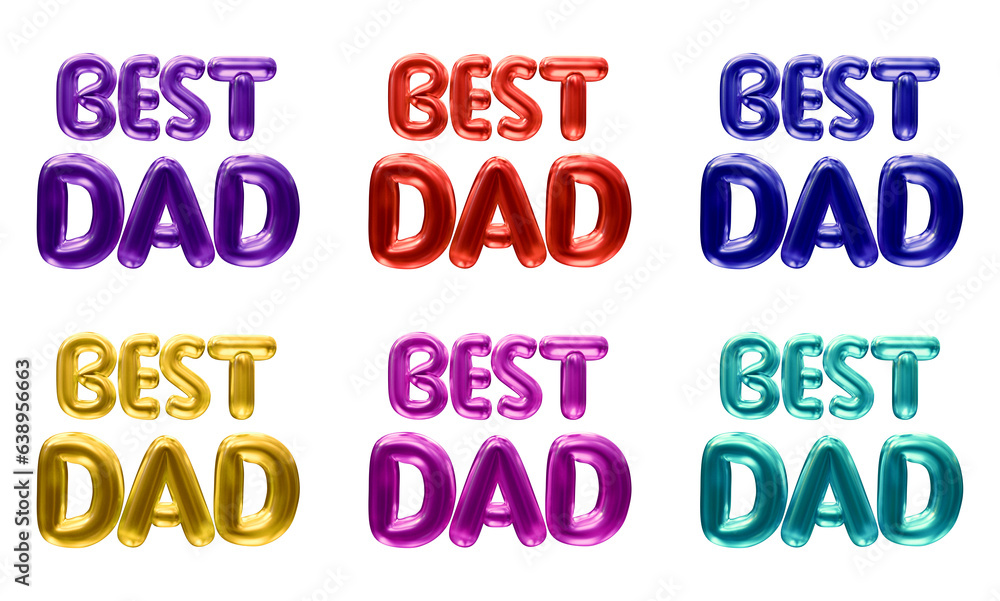Set of best dad text isolated on transparent background in 3d rendering for fathers day concept. Set of best dad text isolated on transparent background in 3d rendering for fathers day concept.