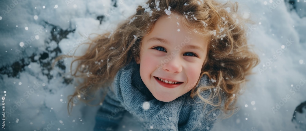 Mother and daughter lie in the snow. Generative AI