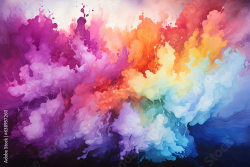A rainbow Watercolor splash banner background of white, abstract, colorful art, illustration, paint, ink, holi, texture, design, brush, spot, grunge, drop, and splatter.