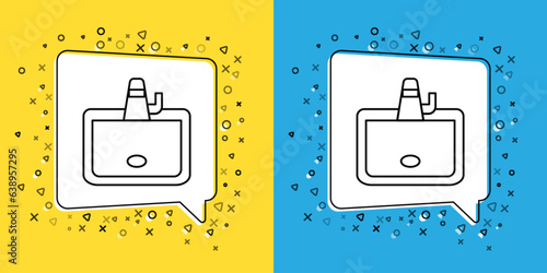 Set line Washbasin with water tap icon isolated on yellow and blue background. Vector