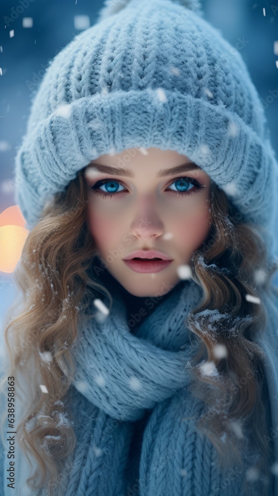 Beautiful portrait of a girl in winter. Generative AI Beautiful portrait of a girl in winter. Generative AI