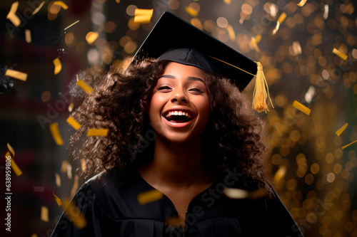 Happy African American black young woman graduating, student celebration