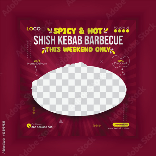 Social media post design template, new design, delicious chicken kabab, delicious shish kebab