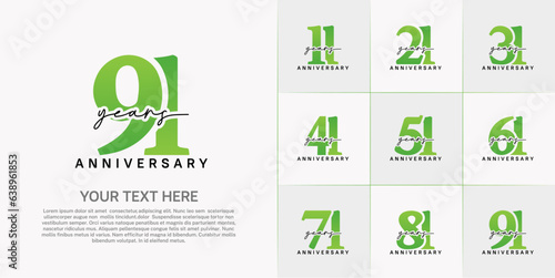 set of anniversary logo with green number and black handwriting text can be use for celebration