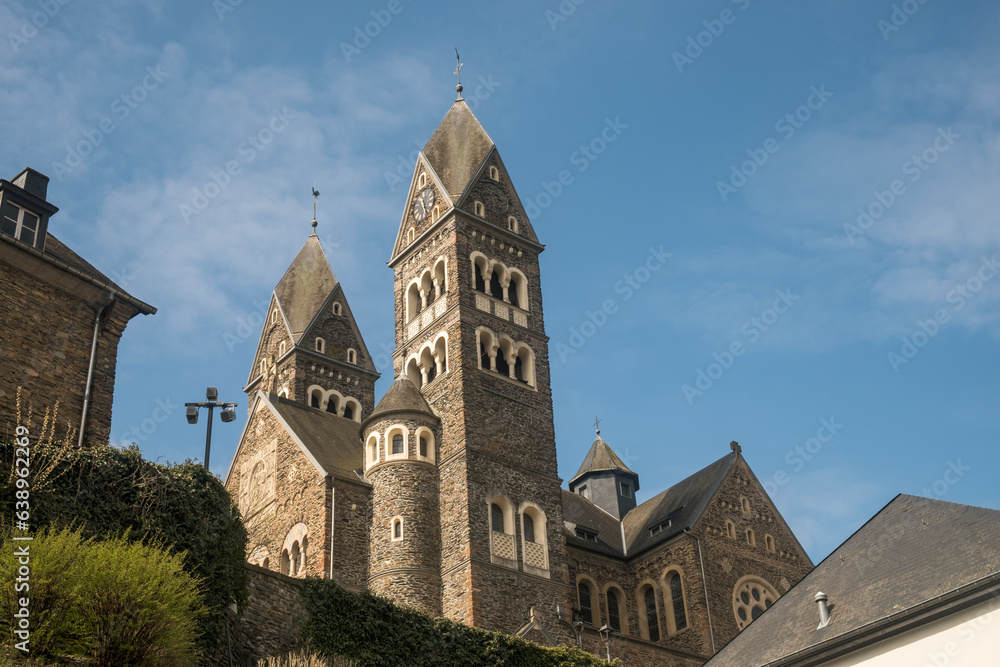 View from below of the parish church of Clervaux, Luxembourg