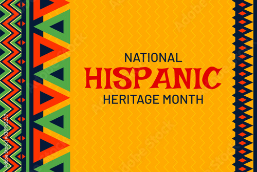National Hispanic heritage month festival poster with ethnic ornament pattern, vector background. Hispanic Americans culture, tradition and art heritage festival banner with Latin folk ornament