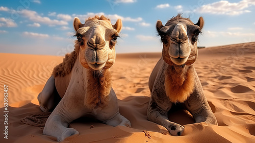Two Camels Relaxing Amidst the Desert's Embrace