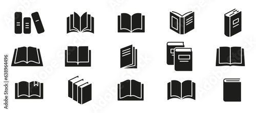 Book icon set. Silhouette style. Vector illustration.