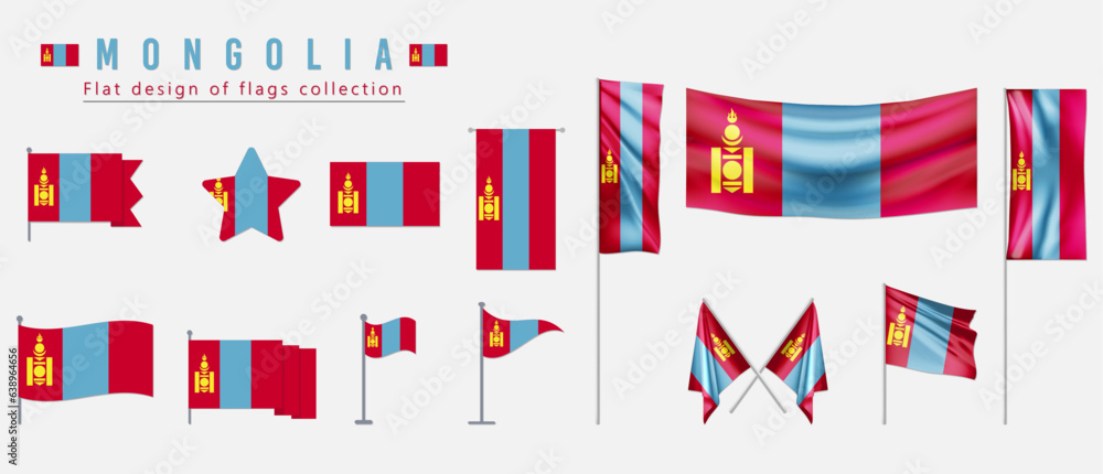 Mongolia flag, flat design of flags collection