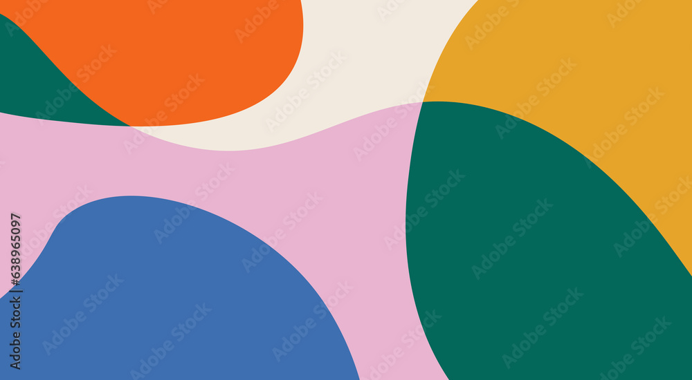 Simple abstract colorful background with hand drawn overlay shapes. Fun childish doodle backdrop. Minimalist horizontal cover design template with copy space