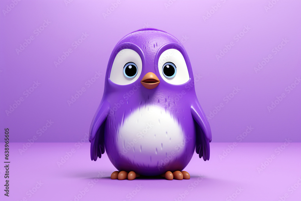 Fototapeta premium Cartoon character purple orange penguin 3d illustration for children generative ai