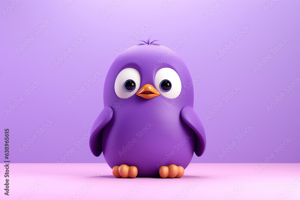 Fototapeta premium Cartoon character purple orange penguin 3d illustration for children generative ai
