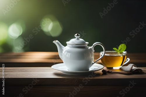 A cup of honey and sour green tea with lemon