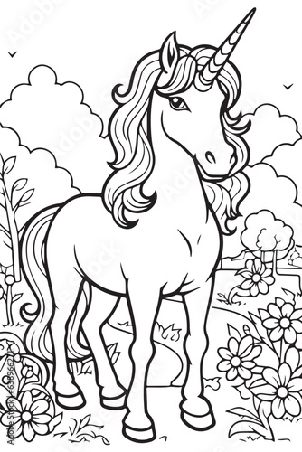 Unicorn Coloring book page for kids and adults © SnapSavvy