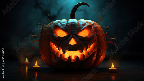 Scarry halloween Pumpkin In A Spooky Forest At Night