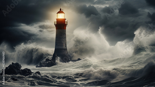 Beacon Amidst Chaos, Lighthouse Enduring the Fury of Crashing Waves © coco